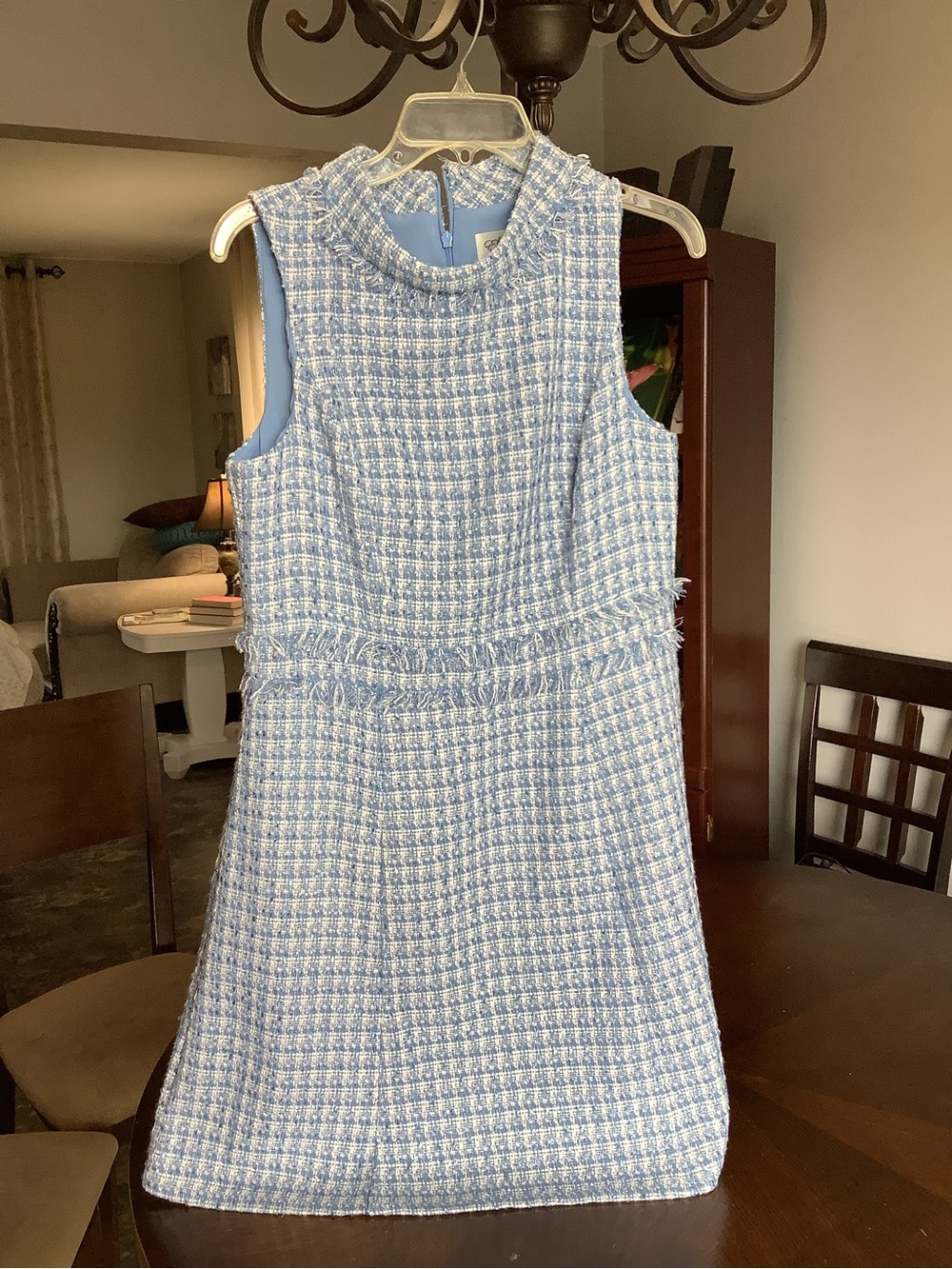 Eliza J Blue and White Tweed Shift Dress - Picture 1 of 5